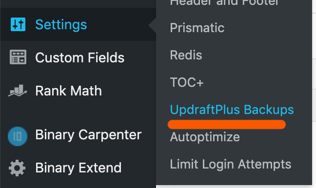 updraft plus option in your site