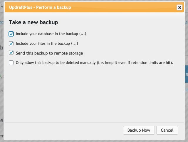 updraftplus backup options