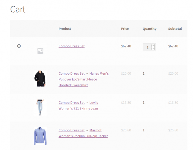 woocommerce combo products in cart