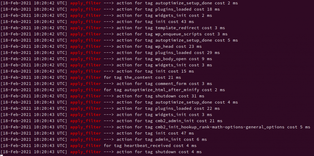 Placing log to find out which filter cost time in WordPress