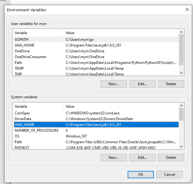 JAVA_HOME environment variable on windows