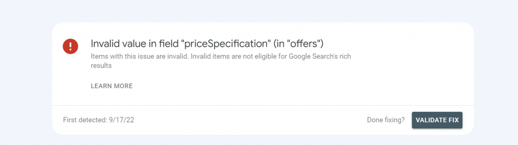 Fix Invalid value in field "priceSpecification" (in "offers") 1