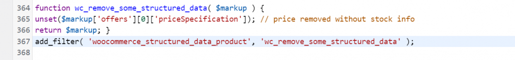Pasting code to remove priceSpecification snippet